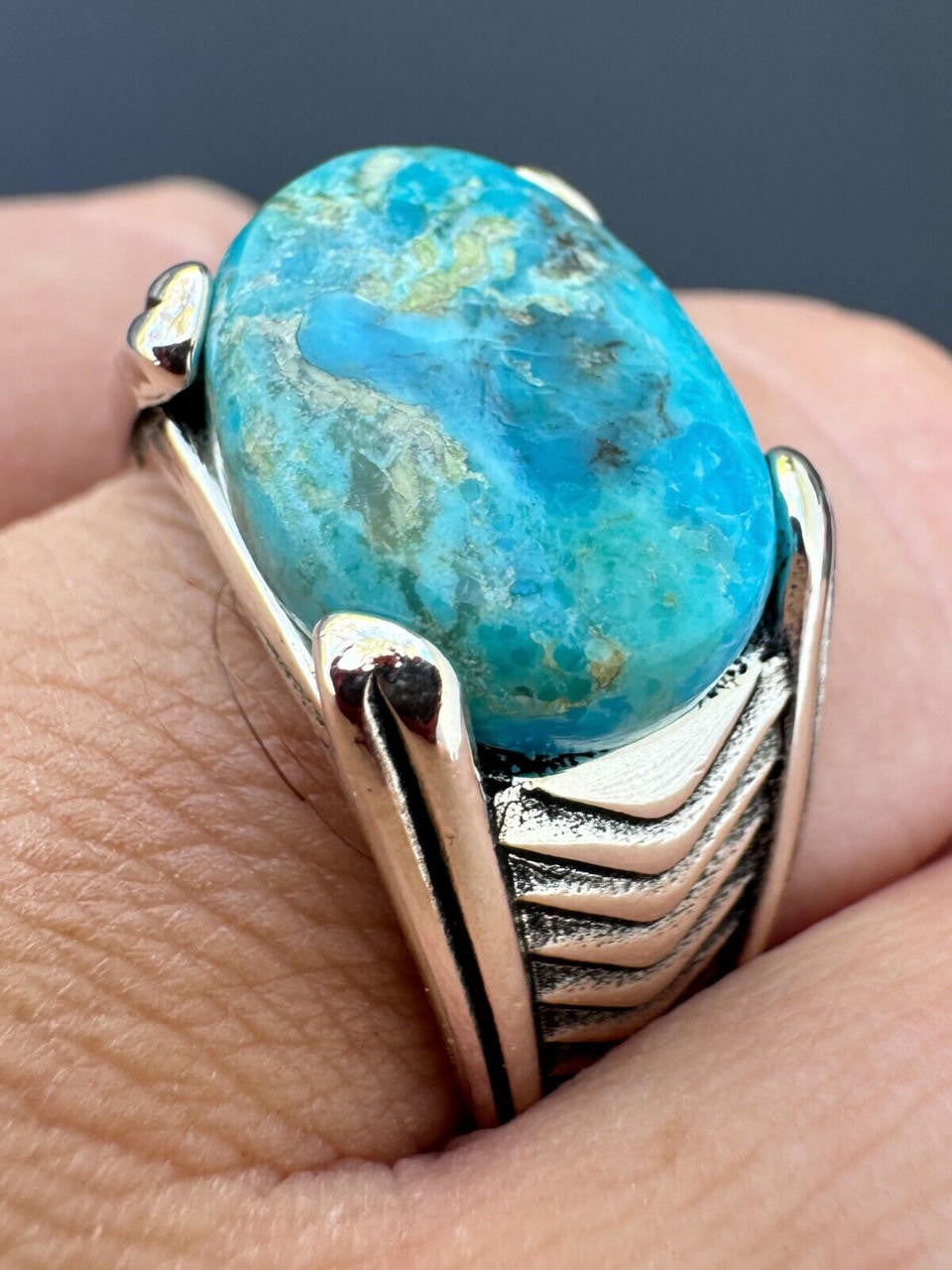 HarlemBling Blue Genuine Turquoise Mens Real Solid 925 Sterling Silver Signet Oval Ring