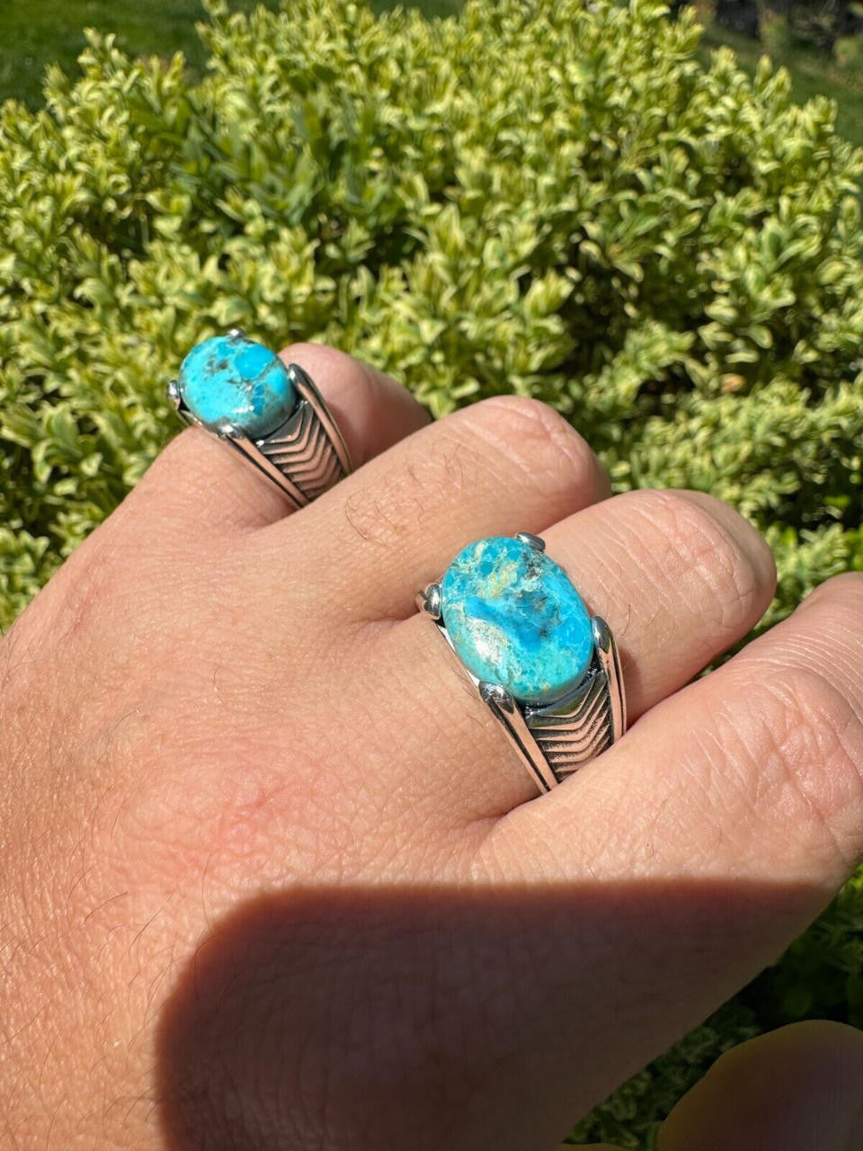 HarlemBling Blue Genuine Turquoise Mens Real Solid 925 Sterling Silver Signet Oval Ring