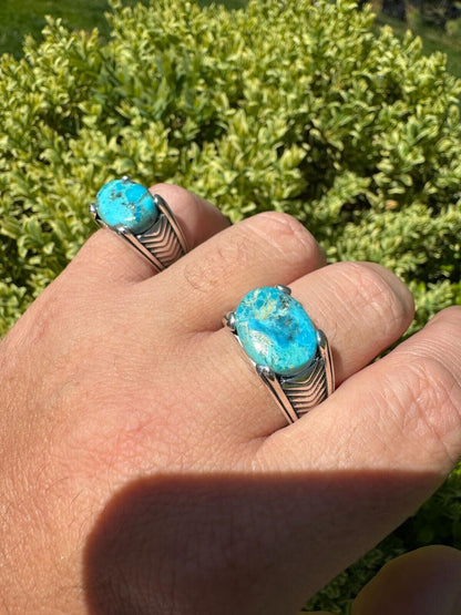 HarlemBling Blue Genuine Turquoise Mens Real Solid 925 Sterling Silver Signet Oval Ring