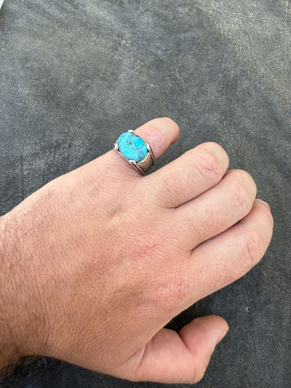 HarlemBling Blue Genuine Turquoise Mens Real Solid 925 Sterling Silver Signet Oval Ring