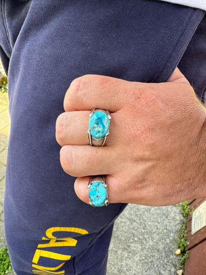 HarlemBling Blue Genuine Turquoise Mens Real Solid 925 Sterling Silver Signet Oval Ring