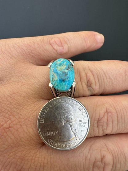 HarlemBling Blue Genuine Turquoise Mens Real Solid 925 Sterling Silver Signet Oval Ring