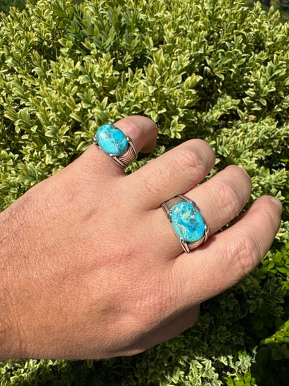 HarlemBling Blue Genuine Turquoise Mens Real Solid 925 Sterling Silver Signet Oval Ring