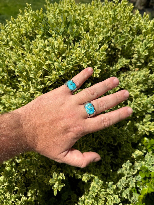 HarlemBling Blue Genuine Turquoise Mens Real Solid 925 Sterling Silver Signet Oval Ring