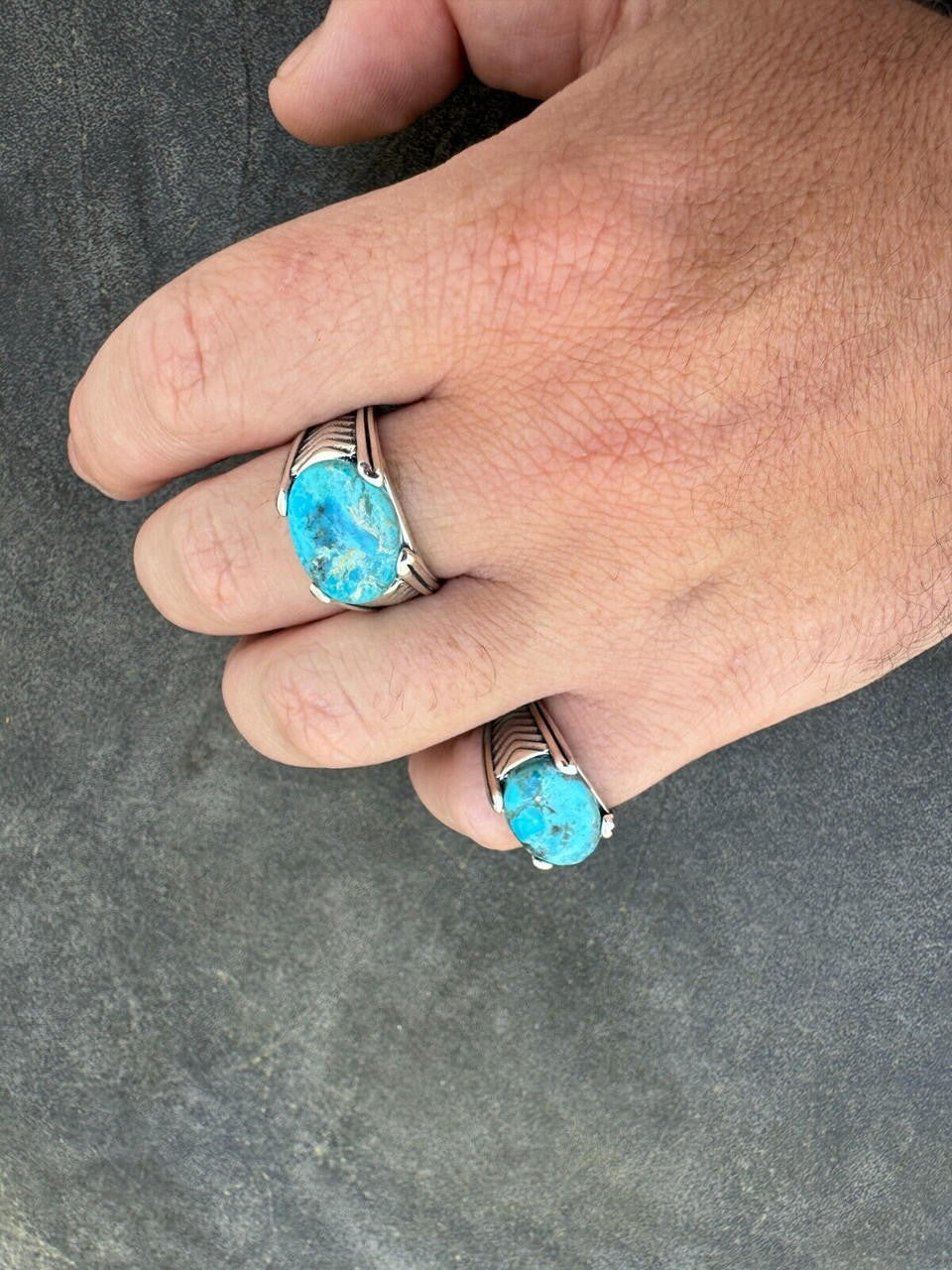 HarlemBling Blue Genuine Turquoise Mens Real Solid 925 Sterling Silver Signet Oval Ring