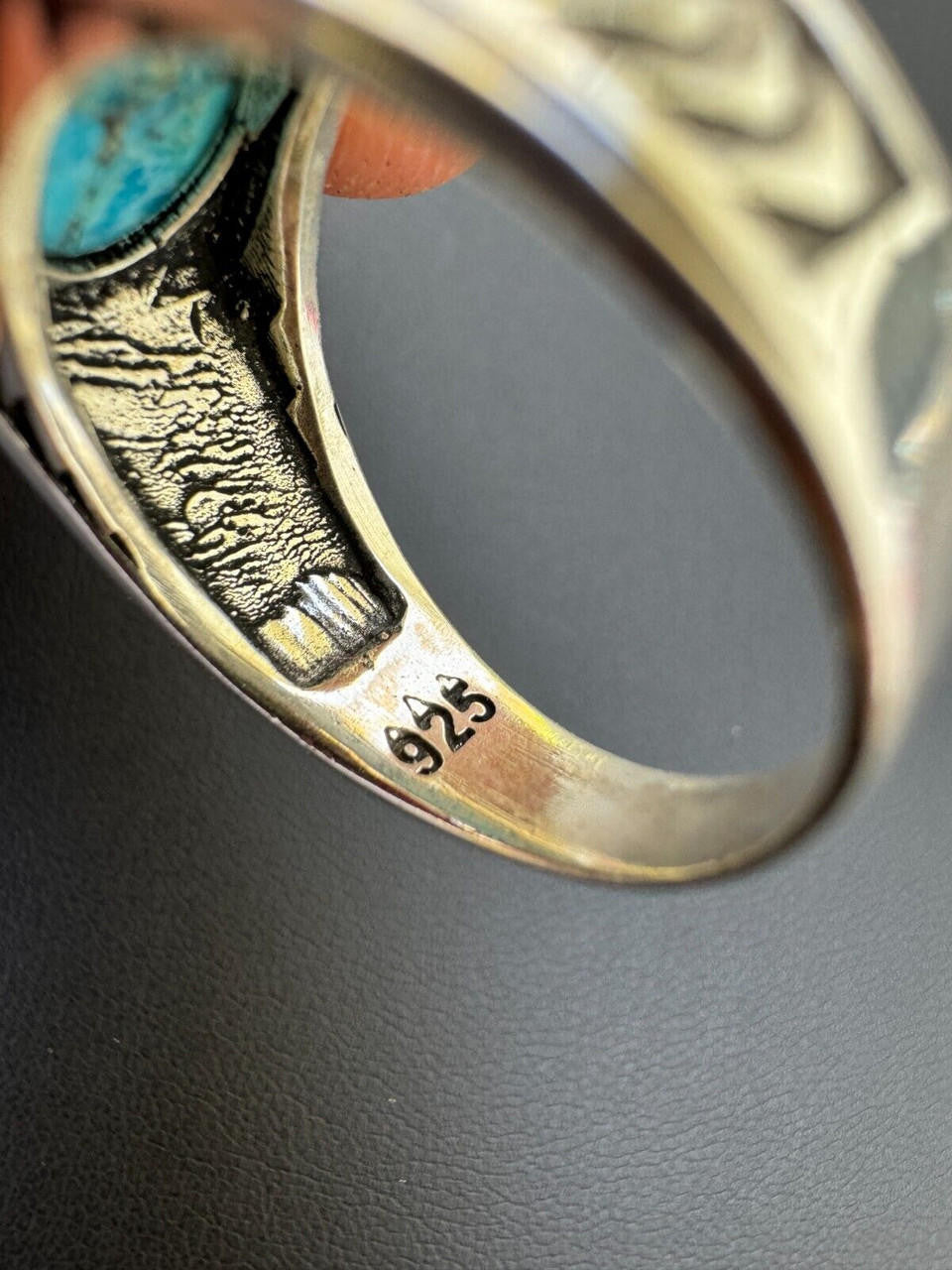 HarlemBling Blue Genuine Turquoise Mens Real Solid 925 Sterling Silver Signet Oval Ring