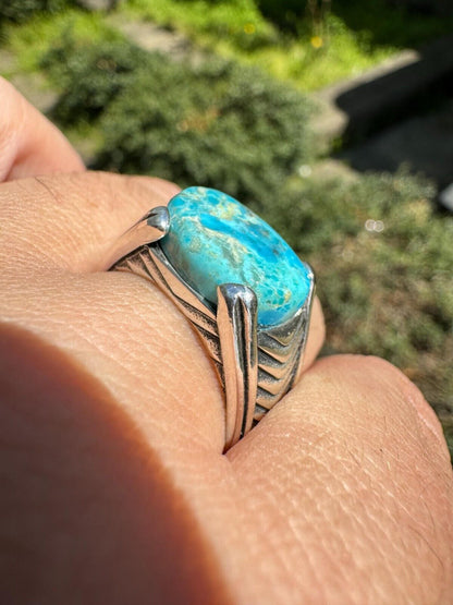 HarlemBling Blue Genuine Turquoise Mens Real Solid 925 Sterling Silver Signet Oval Ring
