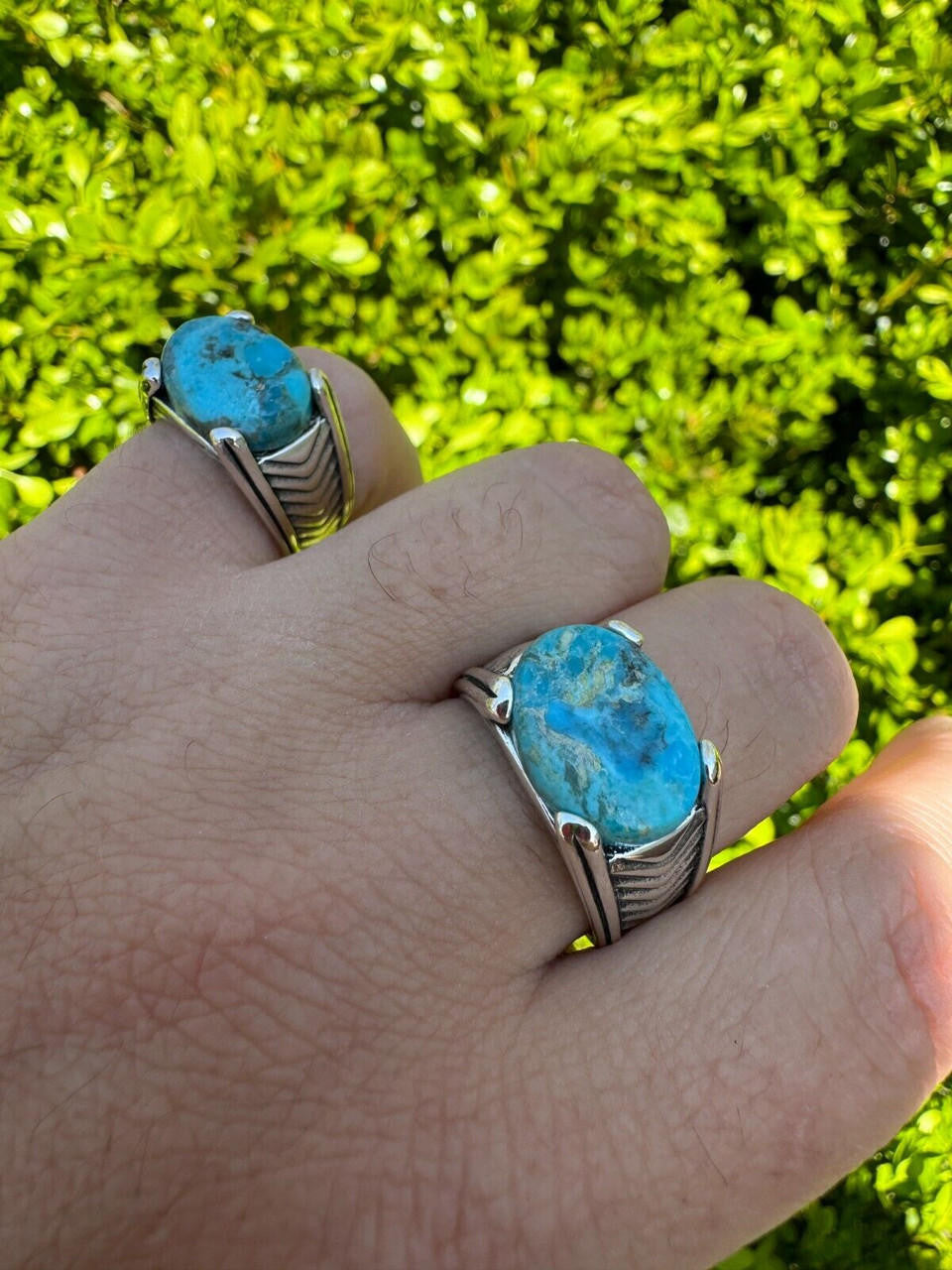 HarlemBling Blue Genuine Turquoise Mens Real Solid 925 Sterling Silver Signet Oval Ring