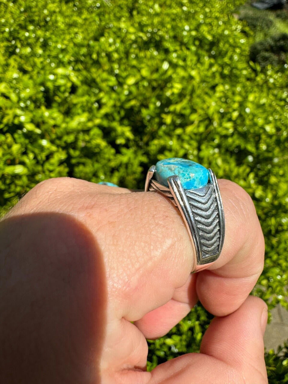 Handmade Sterling Silver Solid Ring with Turquoise Cabochon Handmade Sterling Silver Solid Ring with Turquoise Cabochon