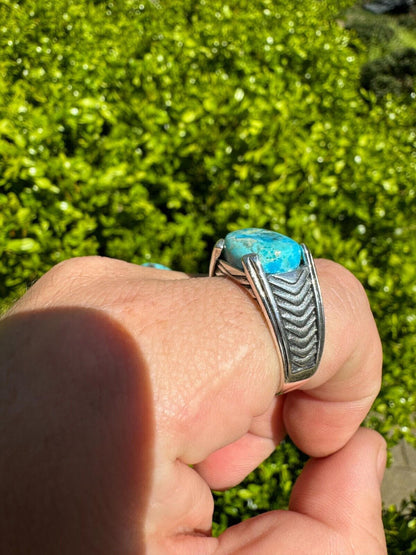 HarlemBling Blue Genuine Turquoise Mens Real Solid 925 Sterling Silver Signet Oval Ring