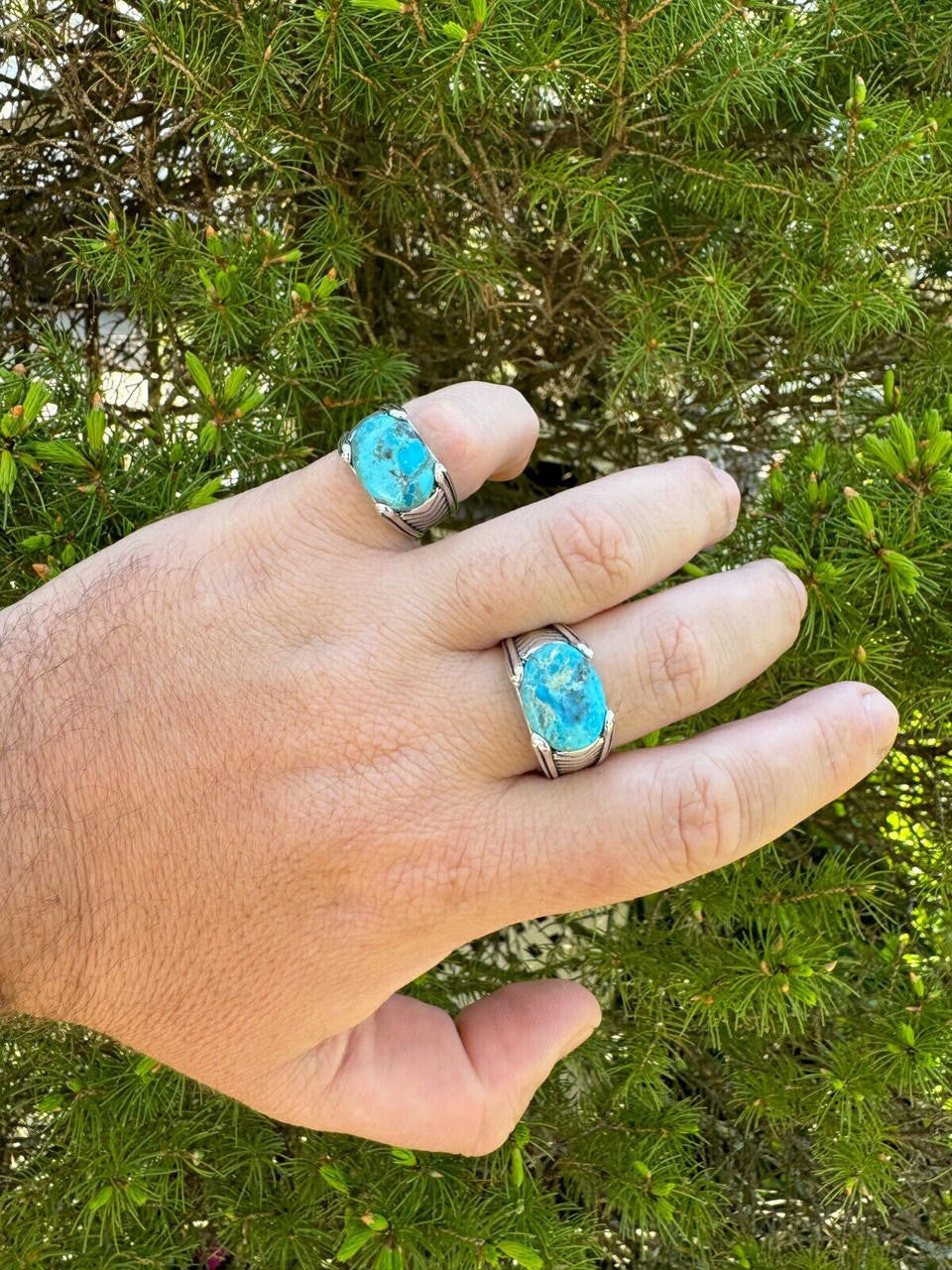 HarlemBling Blue Genuine Turquoise Mens Real Solid 925 Sterling Silver Signet Oval Ring