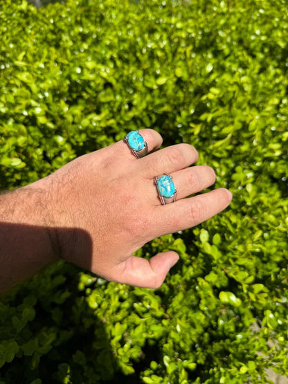 HarlemBling Blue Genuine Turquoise Mens Real Solid 925 Sterling Silver Signet Oval Ring