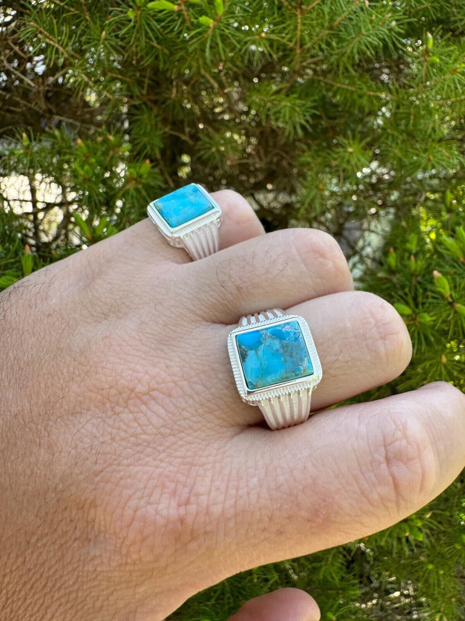 HarlemBling Blue Genuine Turquoise Stone Mens Real 925 Silver Ring Size 6 7 8 9 10 11 12 13