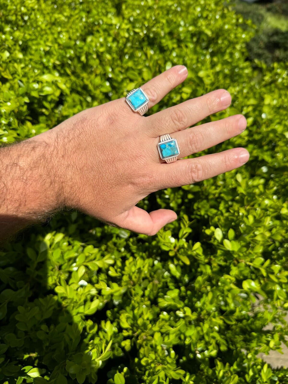 HarlemBling Blue Genuine Turquoise Stone Mens Real 925 Silver Ring Size 6 7 8 9 10 11 12 13