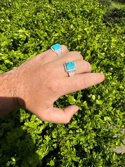 HarlemBling Blue Genuine Turquoise Stone Mens Real 925 Silver Ring Size 6 7 8 9 10 11 12 13