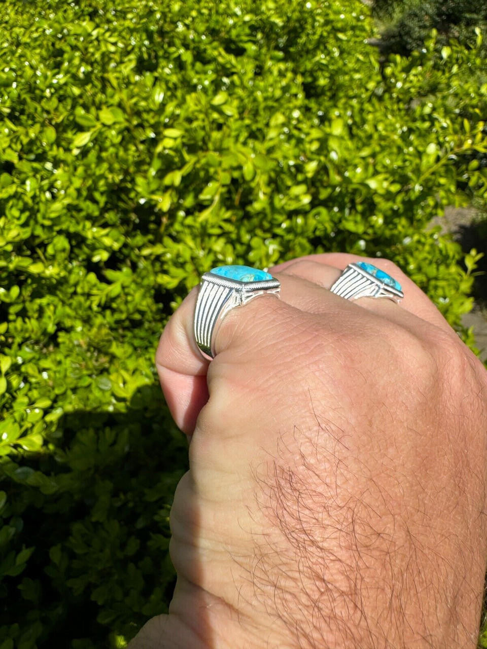 HarlemBling Blue Genuine Turquoise Stone Mens Real 925 Silver Ring Size 6 7 8 9 10 11 12 13