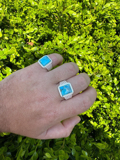HarlemBling Blue Genuine Turquoise Stone Mens Real 925 Silver Ring Size 6 7 8 9 10 11 12 13