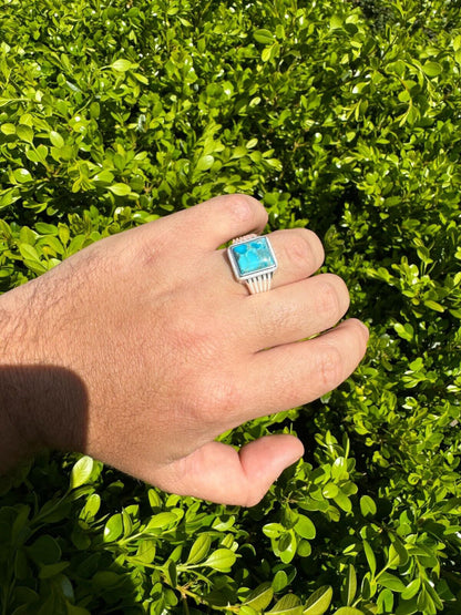 HarlemBling Blue Genuine Turquoise Stone Mens Real 925 Silver Ring Size 6 7 8 9 10 11 12 13