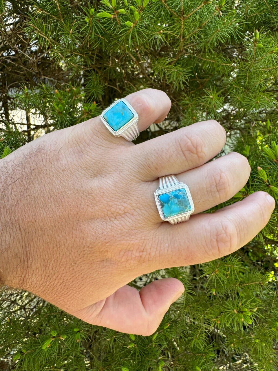 HarlemBling Blue Genuine Turquoise Stone Mens Real 925 Silver Ring Size 6 7 8 9 10 11 12 13