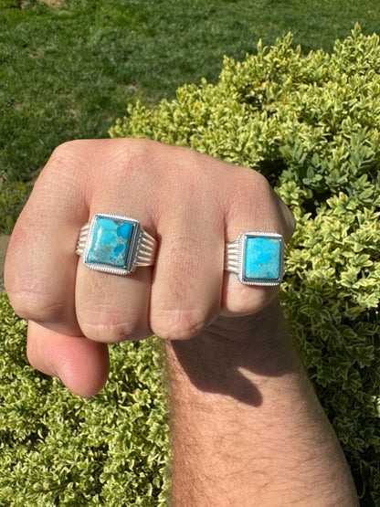 HarlemBling Blue Genuine Turquoise Stone Mens Real 925 Silver Ring Size 6 7 8 9 10 11 12 13