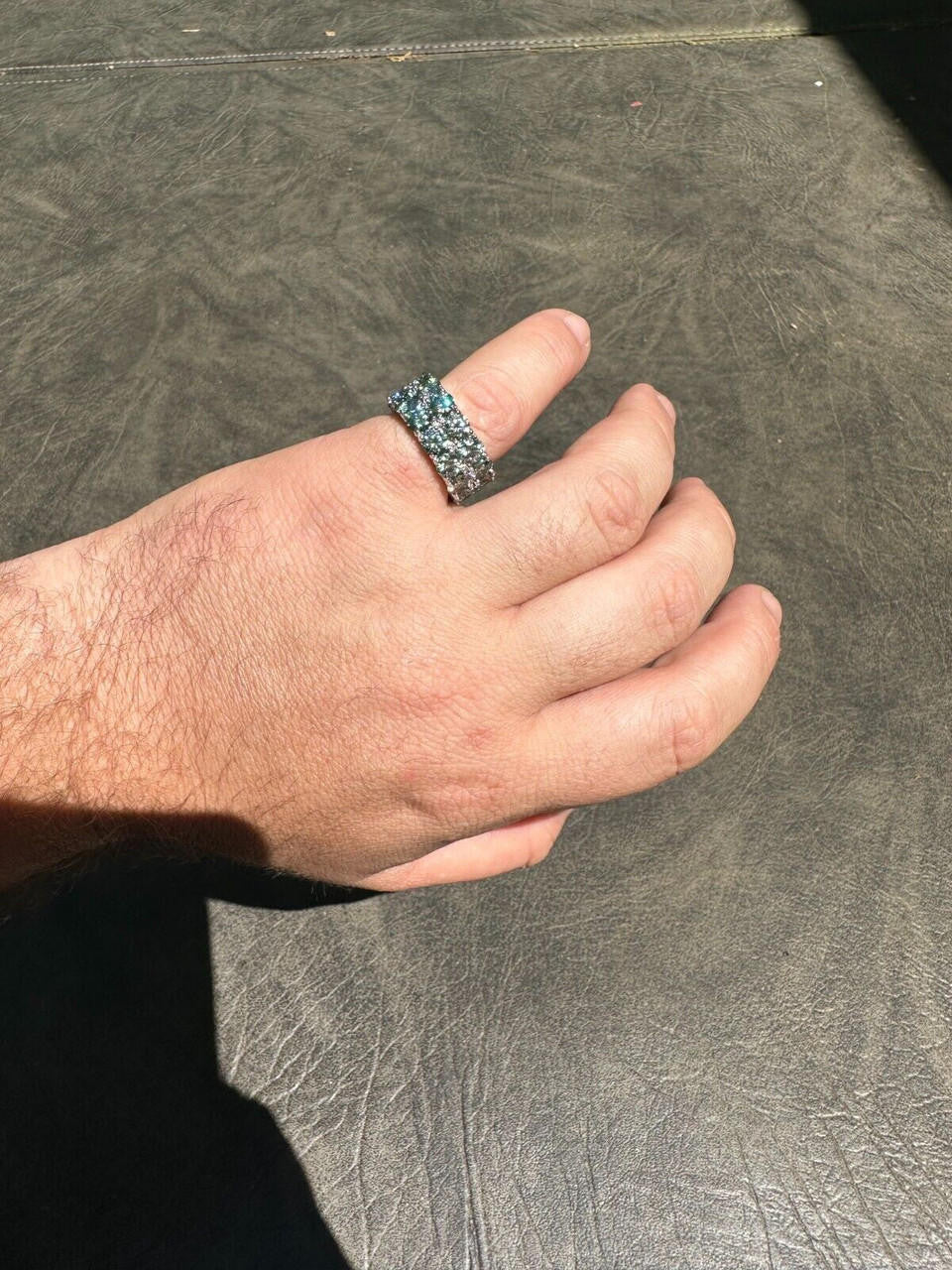 HarlemBling Blue Green Moissanite Ring Real 925 Silver Hip Hop Iced Tennis Band 10mm Big