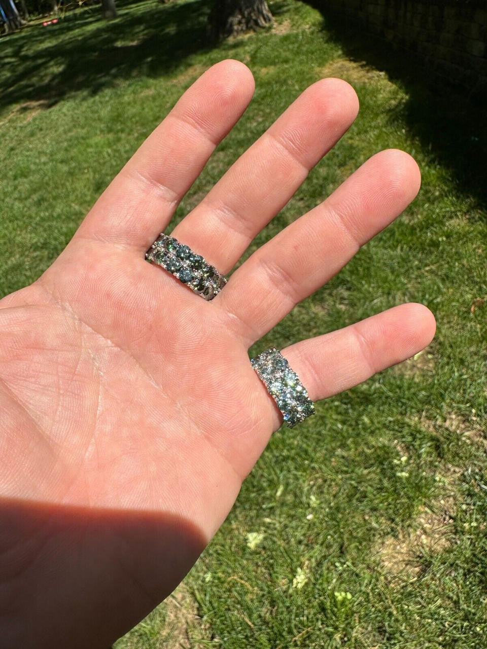 HarlemBling Blue Green Moissanite Ring Real 925 Silver Hip Hop Iced Tennis Band 10mm Big