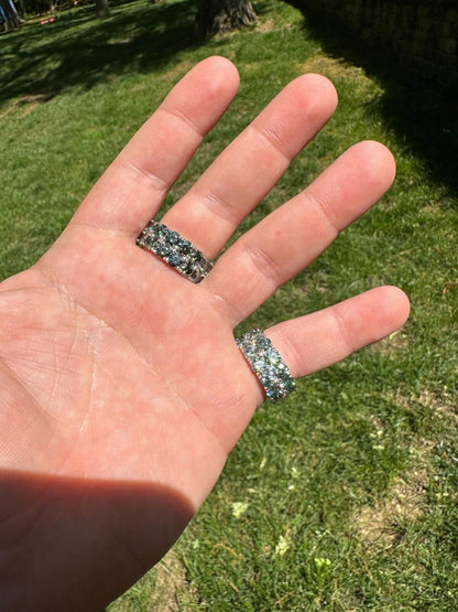 HarlemBling Blue Green Moissanite Ring Real 925 Silver Hip Hop Iced Tennis Band 10mm Big