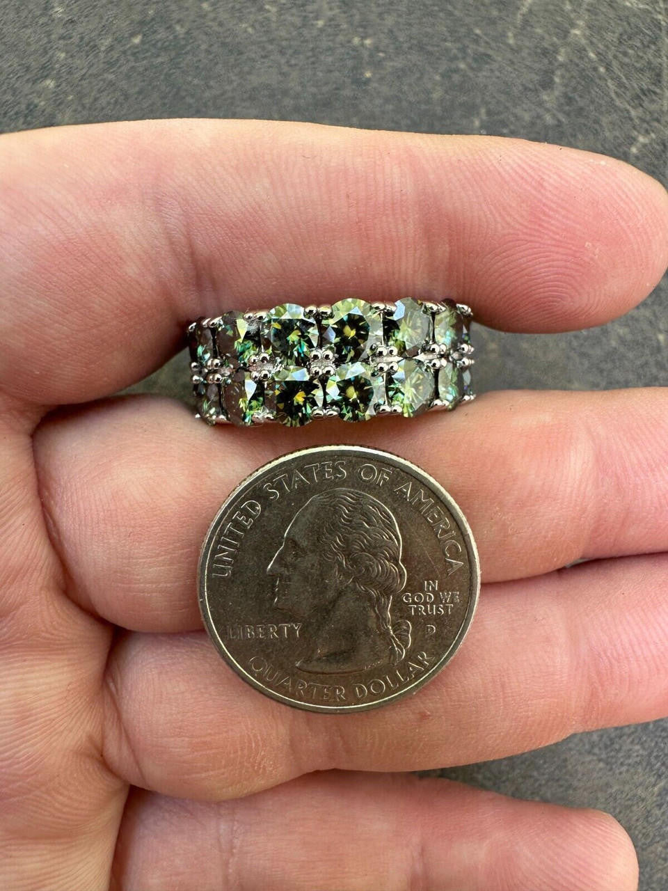 HarlemBling Blue Green Moissanite Ring Real 925 Silver Hip Hop Iced Tennis Band 10mm Big