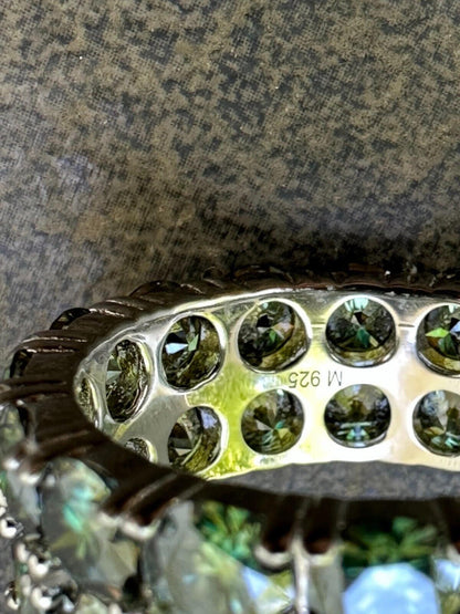 HarlemBling Blue Green Moissanite Ring Real 925 Silver Hip Hop Iced Tennis Band 10mm Big