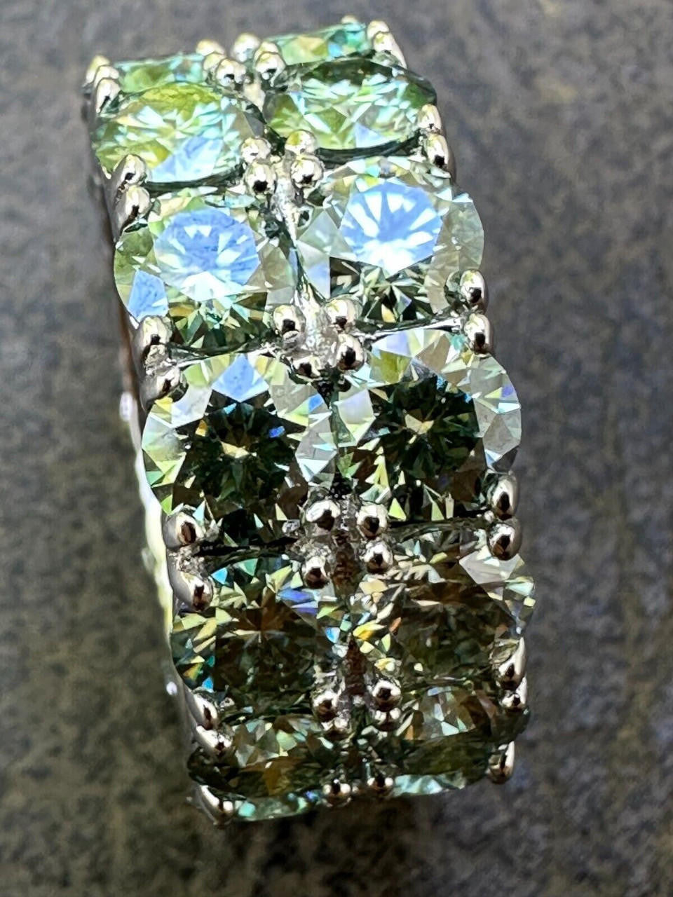 HarlemBling Blue Green Moissanite Ring Real 925 Silver Hip Hop Iced Tennis Band 10mm Big