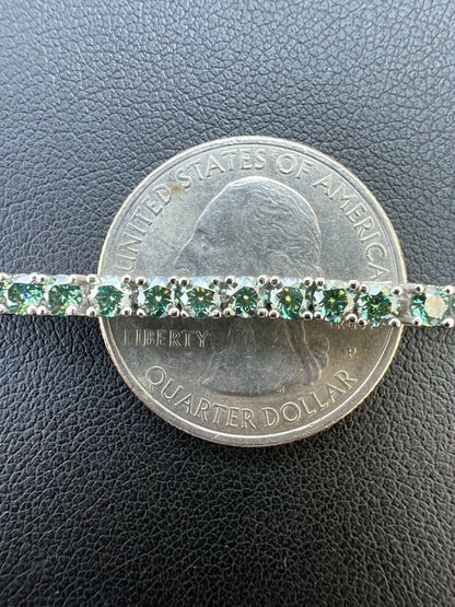 HarlemBling Blue Green MOISSANITE Tennis Bracelet 925 Sterling Silver Pass Diamond Test 3mm