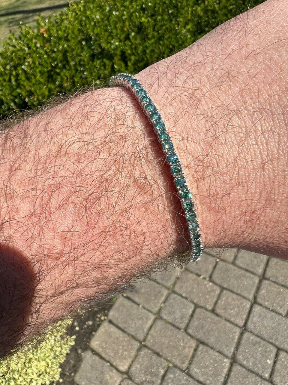 HarlemBling Blue Green MOISSANITE Tennis Bracelet 925 Sterling Silver Pass Diamond Test 3mm