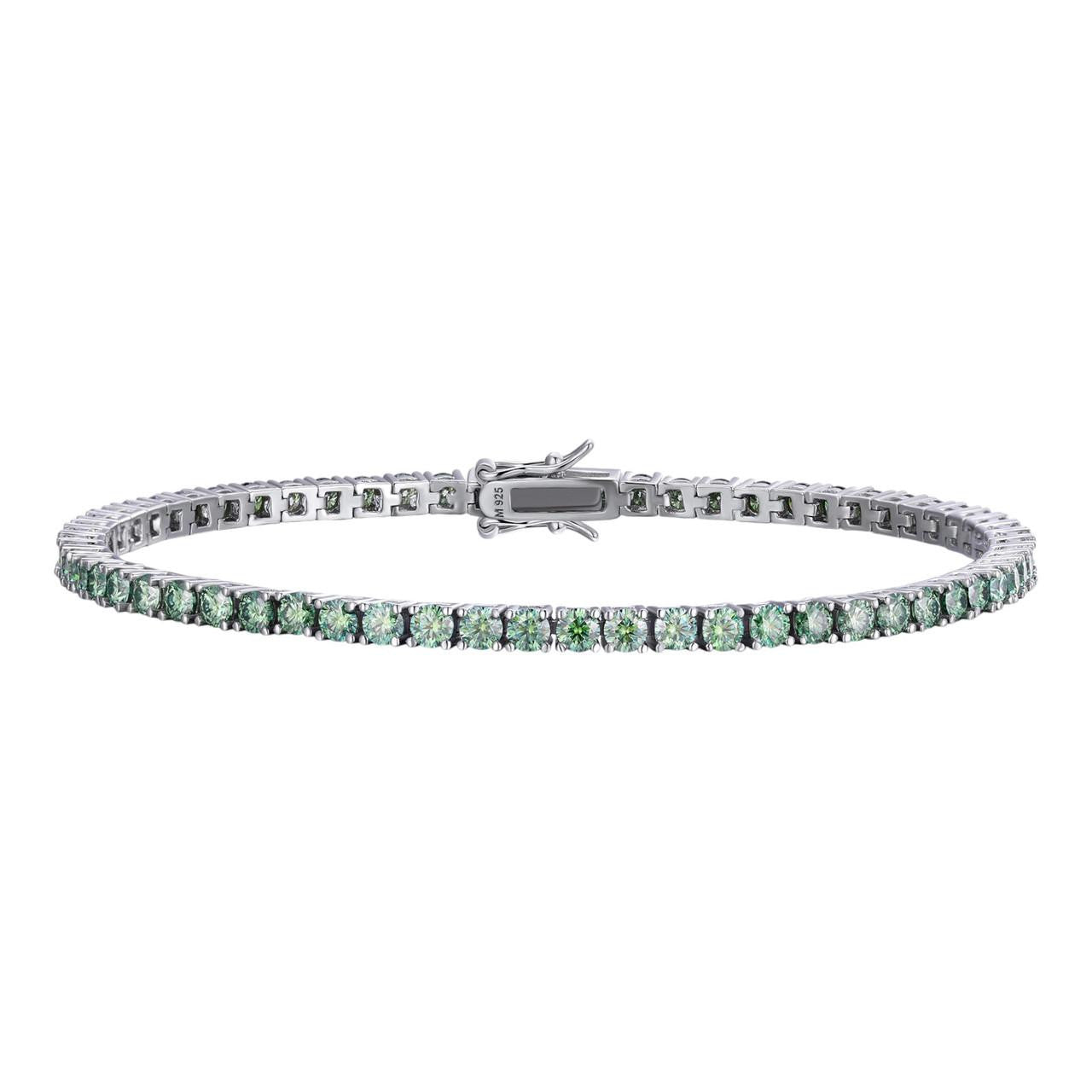 HarlemBling Blue Green MOISSANITE Tennis Bracelet 925 Sterling Silver Pass Diamond Test 3mm