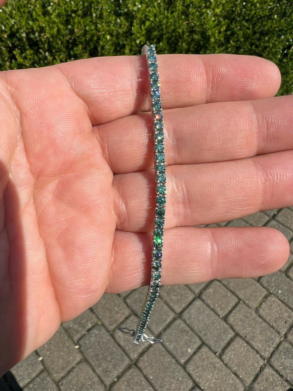 HarlemBling Blue Green MOISSANITE Tennis Bracelet 925 Sterling Silver Pass Diamond Test 3mm