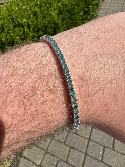 HarlemBling Blue Green MOISSANITE Tennis Bracelet 925 Sterling Silver Pass Diamond Test 3mm