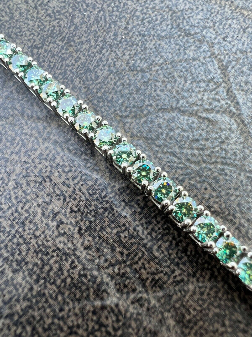 HarlemBling Blue Green MOISSANITE Tennis Bracelet 925 Sterling Silver Pass Diamond Test 3mm