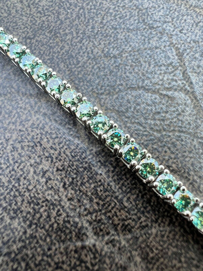 HarlemBling Blue Green MOISSANITE Tennis Bracelet 925 Sterling Silver Pass Diamond Test 3mm