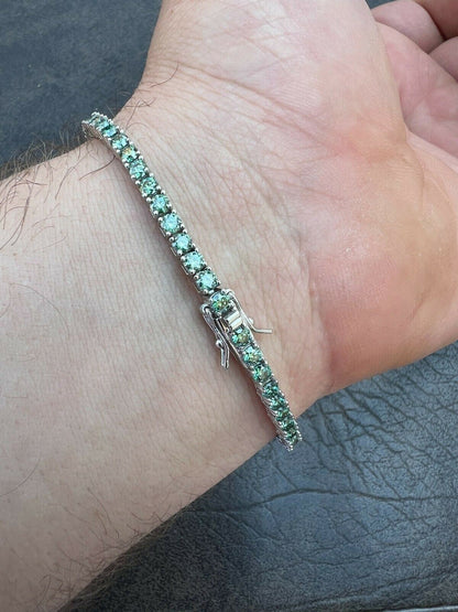 HarlemBling Blue Green MOISSANITE Tennis Bracelet 925 Sterling Silver Pass Diamond Test 3mm