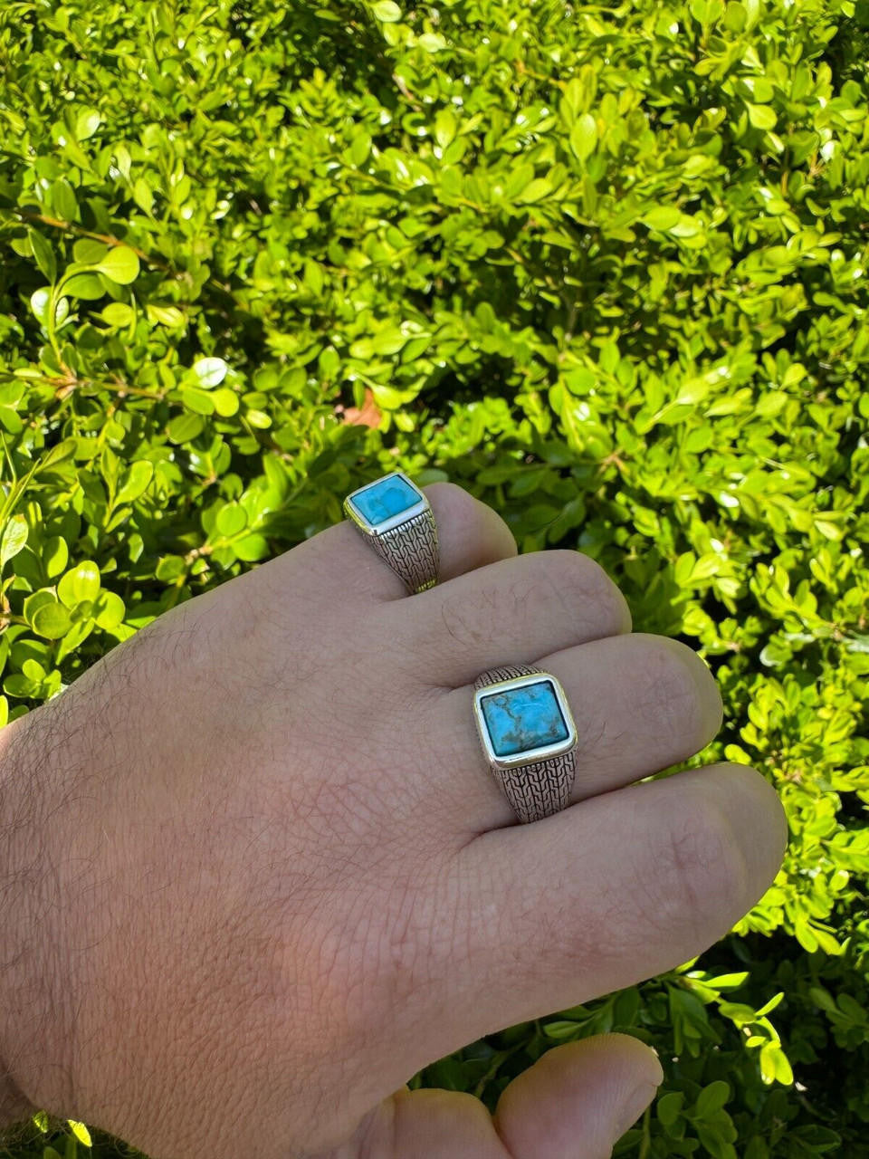 HarlemBling Blue Turquoise Mens Real Solid 925 Silver Navajo Native American Inspired Ring