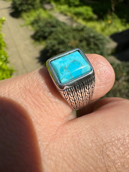 HarlemBling Blue Turquoise Mens Real Solid 925 Silver Navajo Native American Inspired Ring