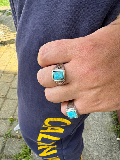 HarlemBling Blue Turquoise Mens Real Solid 925 Silver Navajo Native American Inspired Ring