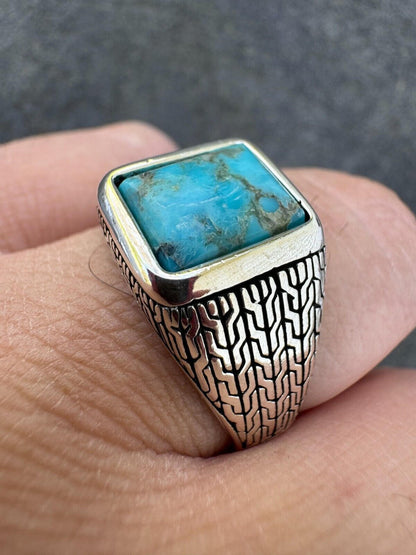 HarlemBling Blue Turquoise Mens Real Solid 925 Silver Navajo Native American Inspired Ring