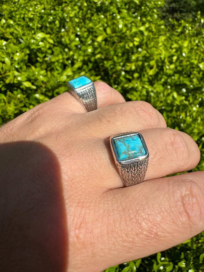 HarlemBling Blue Turquoise Mens Real Solid 925 Silver Navajo Native American Inspired Ring