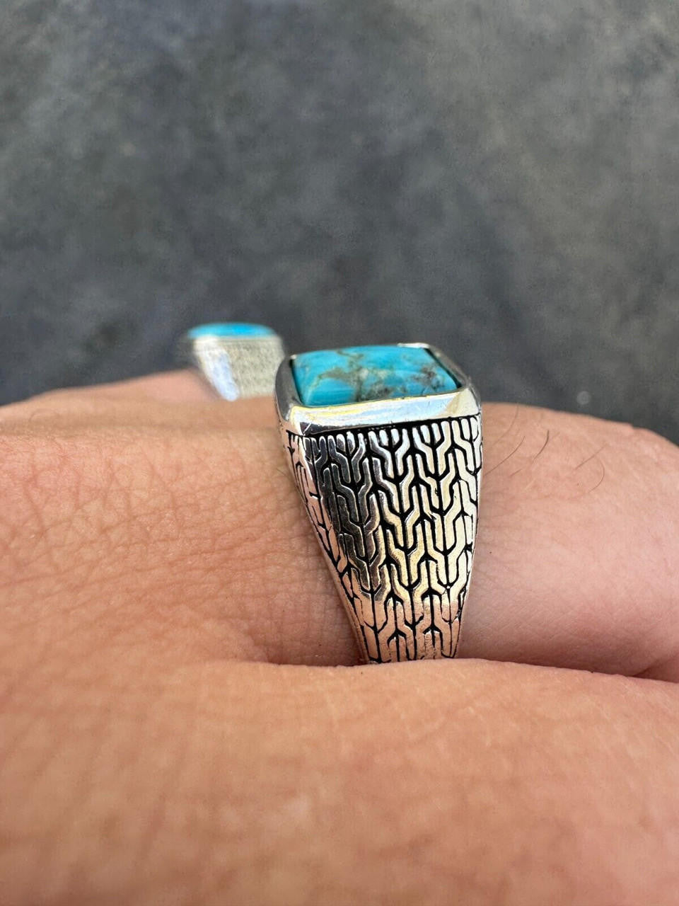 HarlemBling Blue Turquoise Mens Real Solid 925 Silver Navajo Native American Inspired Ring
