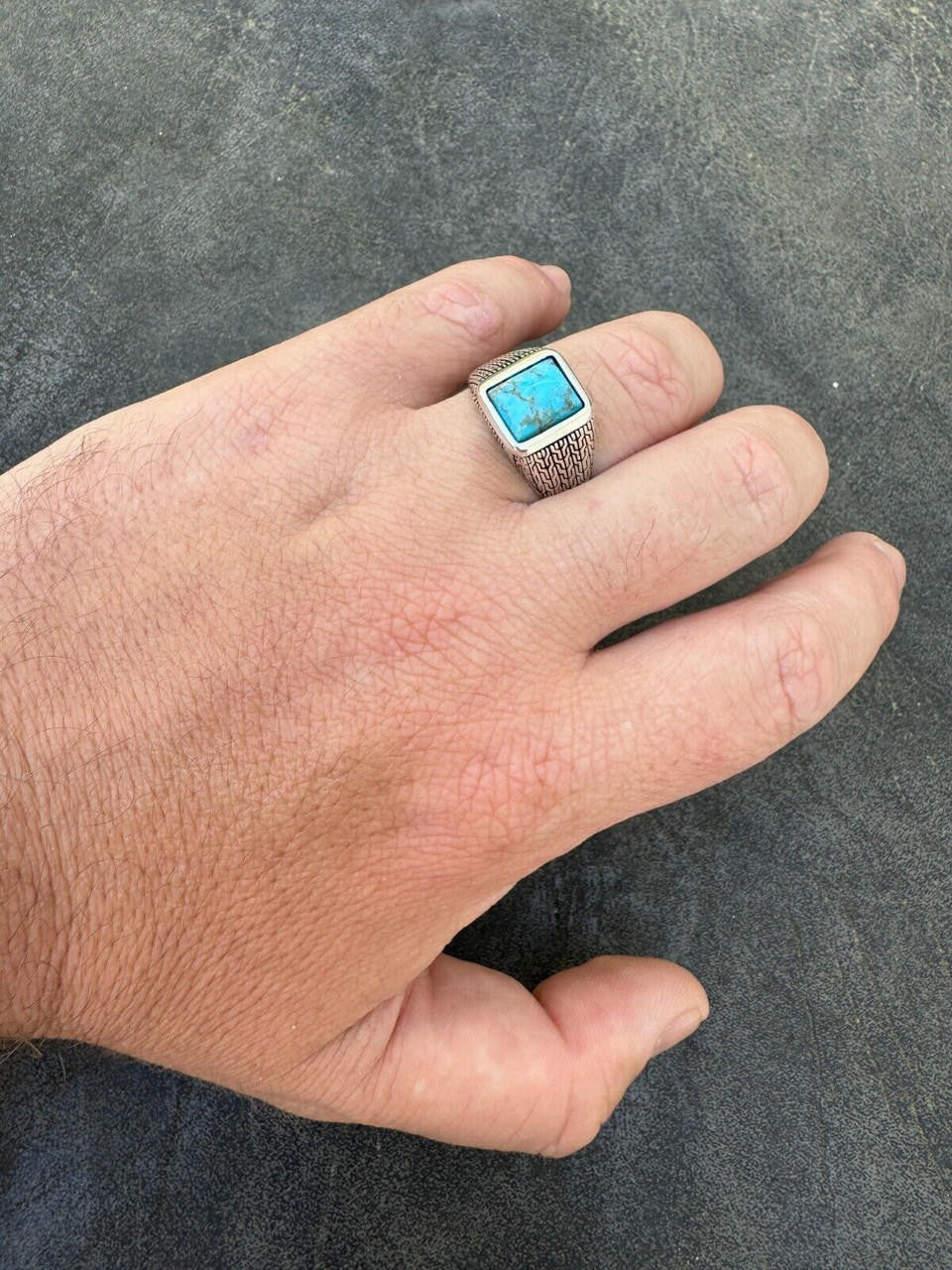 HarlemBling Blue Turquoise Mens Real Solid 925 Silver Navajo Native American Inspired Ring