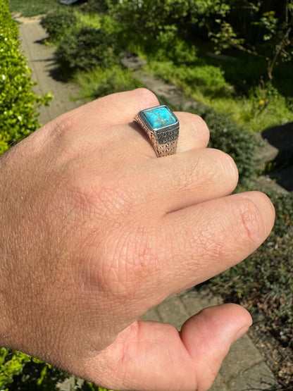 HarlemBling Blue Turquoise Mens Real Solid 925 Silver Navajo Native American Inspired Ring