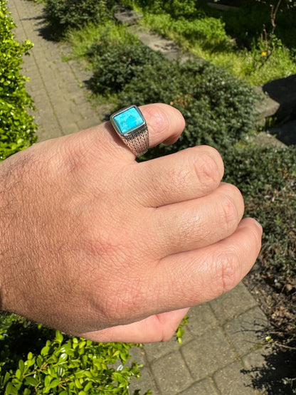 HarlemBling Blue Turquoise Mens Real Solid 925 Silver Navajo Native American Inspired Ring