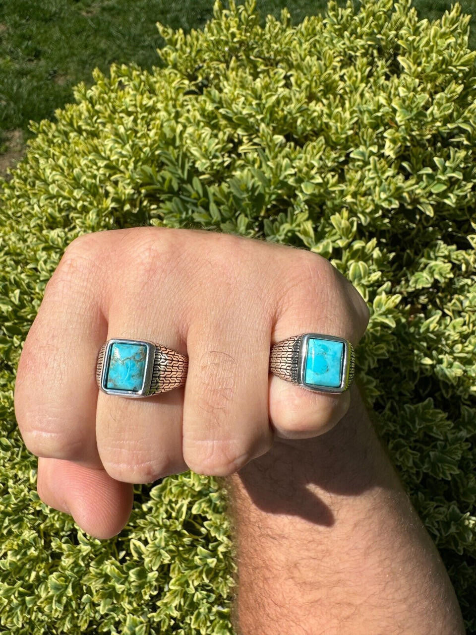 Blue Turquoise Mens Real Solid 925 Silver Navajo Native American
