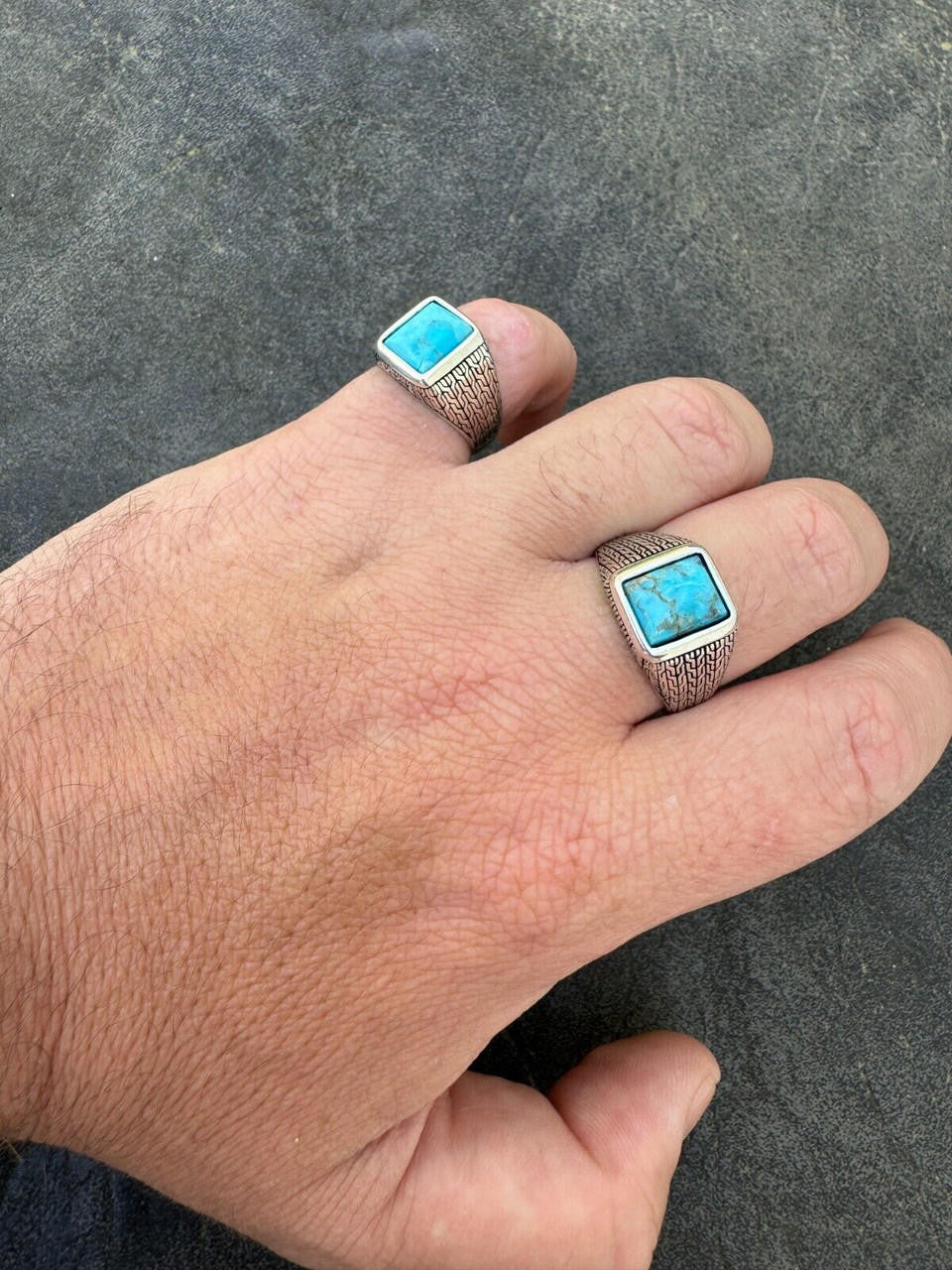HarlemBling Blue Turquoise Mens Real Solid 925 Silver Navajo Native American Inspired Ring