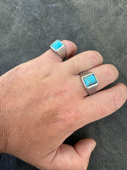 HarlemBling Blue Turquoise Mens Real Solid 925 Silver Navajo Native American Inspired Ring